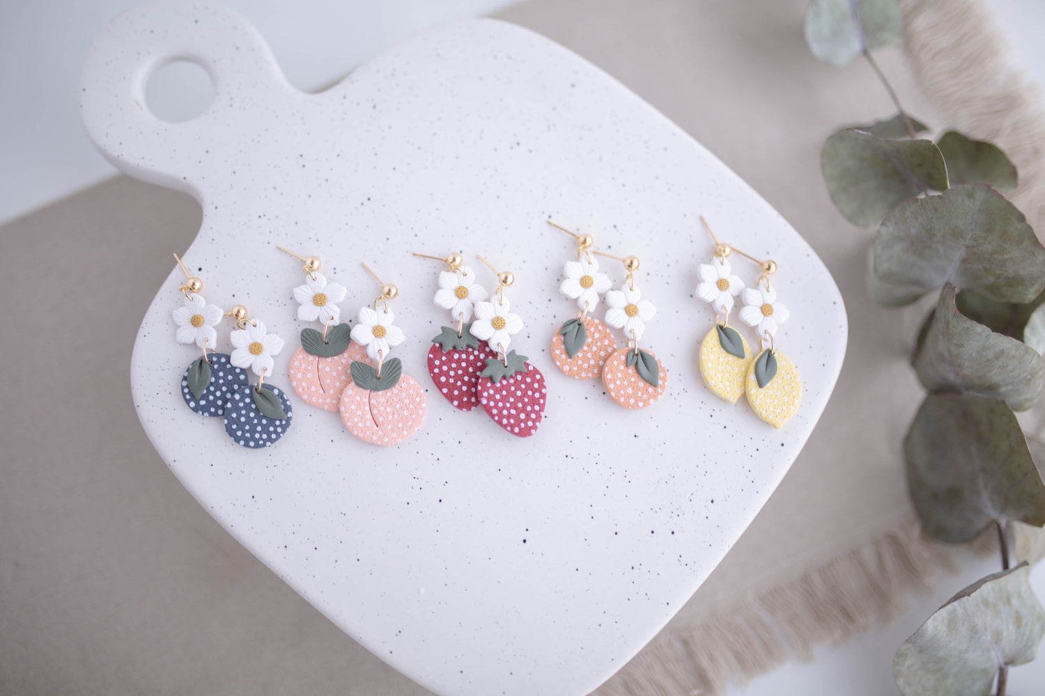 Clay Earrings | Fruit Blossoms | Picnic Basket Collection