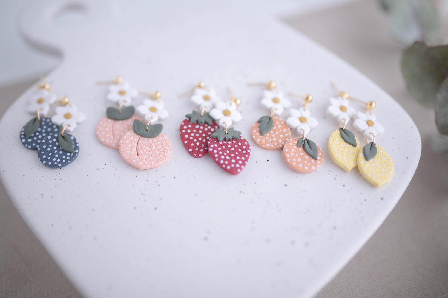 Clay Earrings | Fruit Blossoms | Picnic Basket Collection