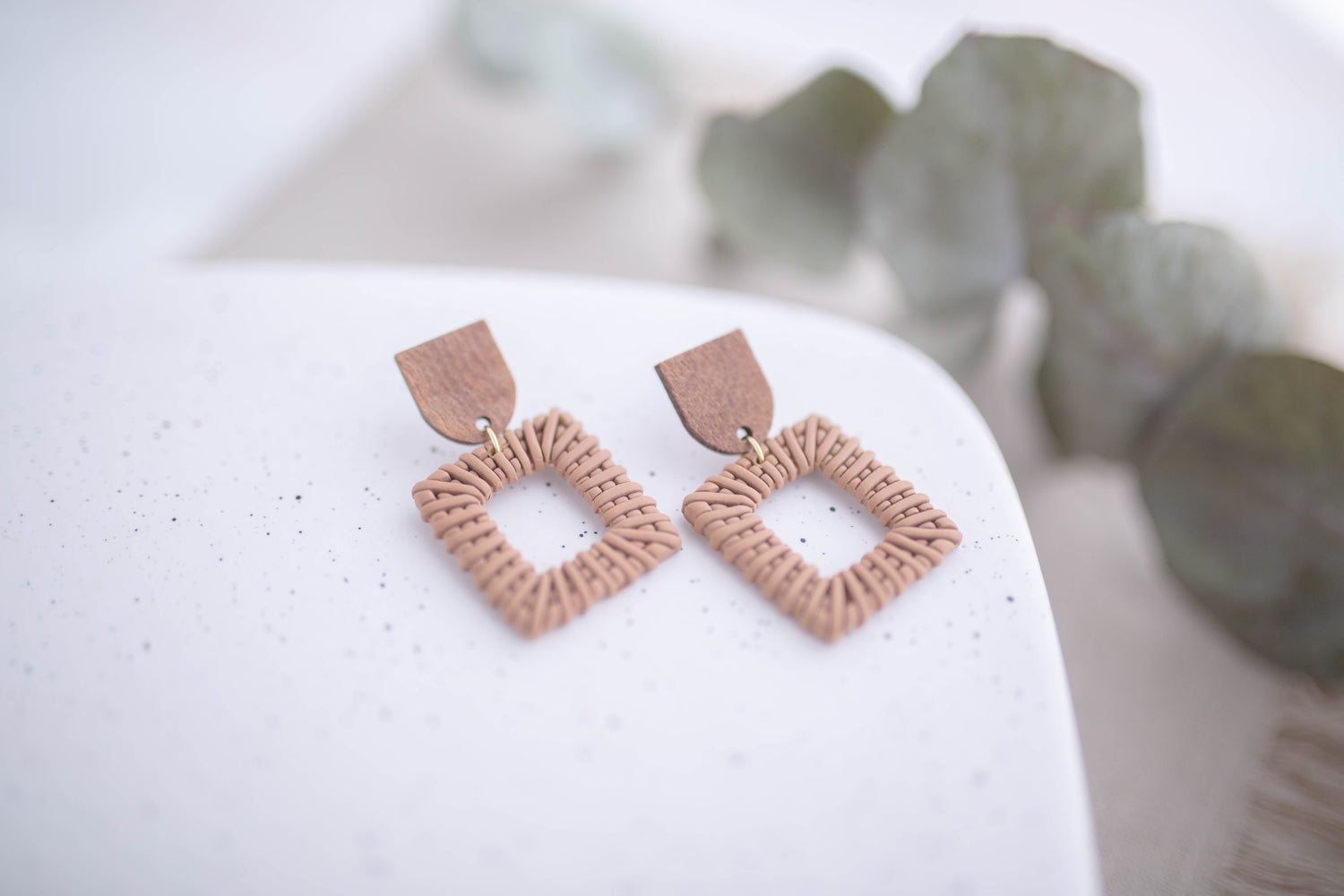 Clay Earrings | Rattan Squares | Picnic Basket Collection