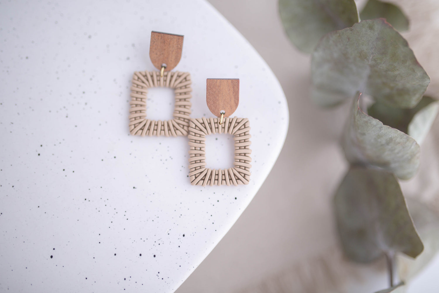 Clay Earrings | Rattan Squares | Picnic Basket Collection