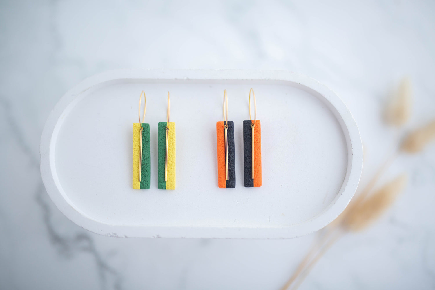 Clay Earrings | Game Day Half n Half Simple Rectangle Hoops | Civil War Collection