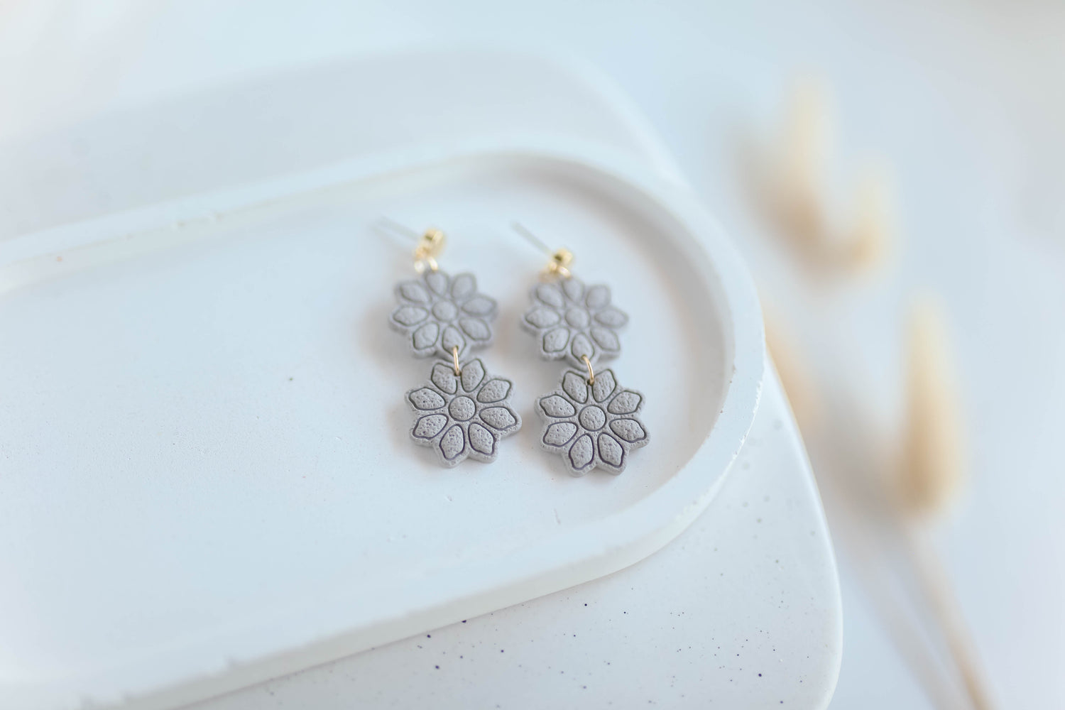 Clay Earrings | Boho Double Bloom Dangles | Autumn Vibes Collection