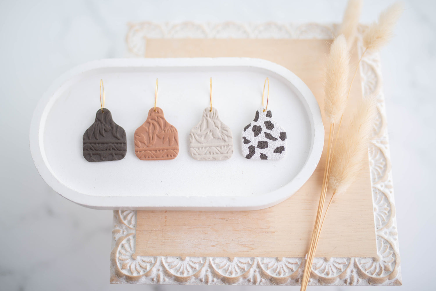 Clay Earrings | Tag Mini Hoops | Cozy Cowgirl Collection