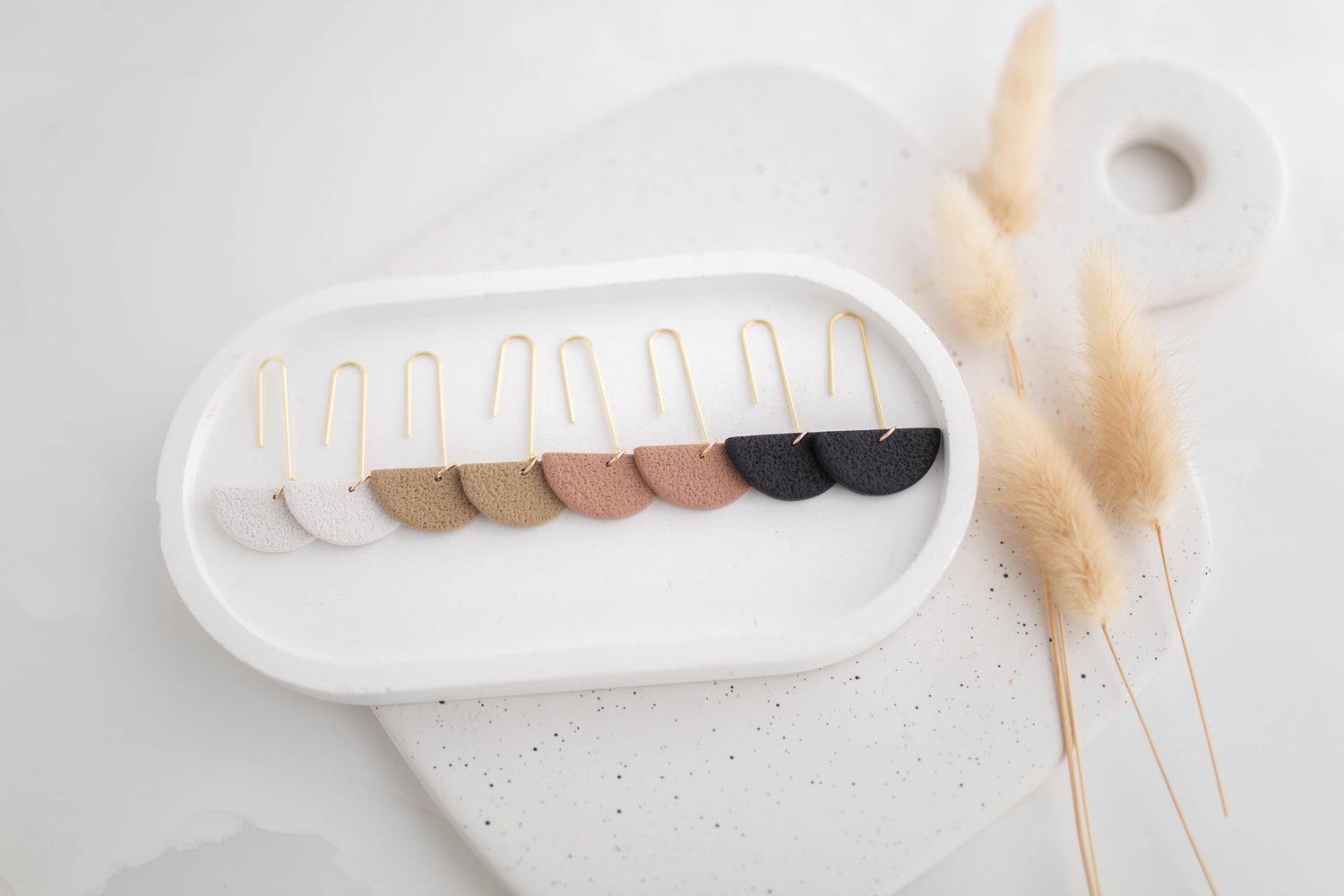 Clay Earrings | Semi Circle Drops | All Things Neutral Collection