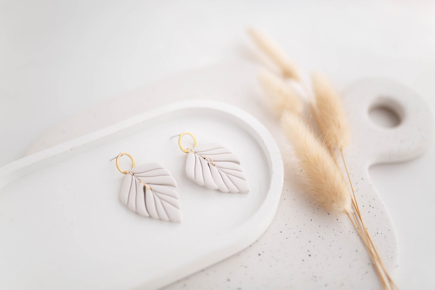 Clay Earrings | Leaf Dangles | All Things Neutral Collection