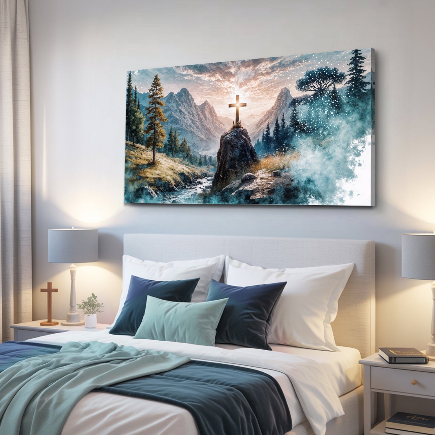 Cross on the Hill – Christian Canvas Wall Art Faith Decor