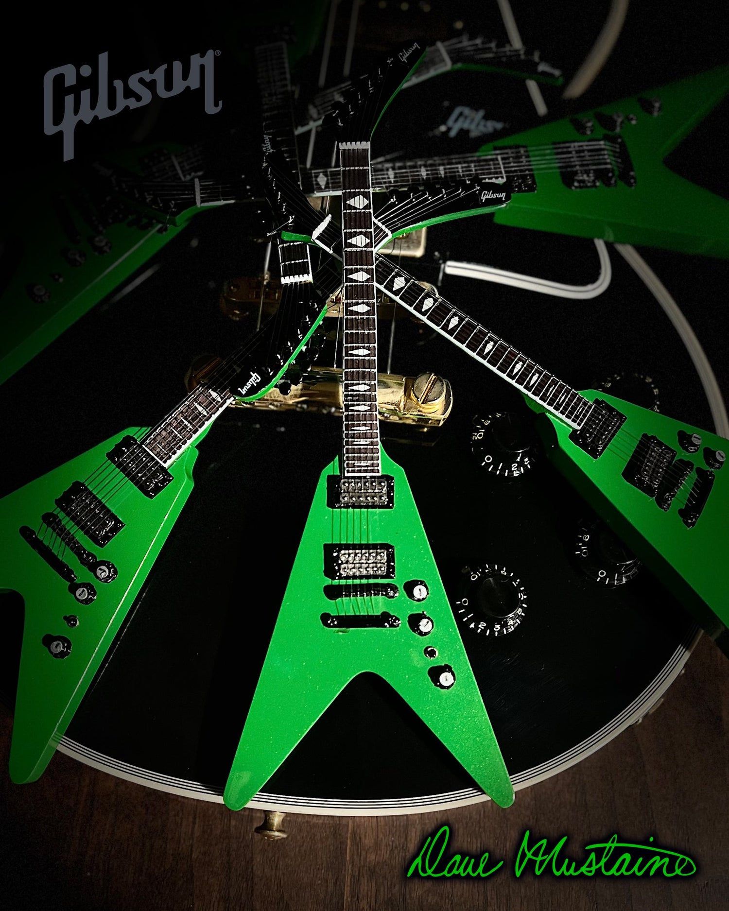 Dave Mustaine Signature Gibson Flying V SET OF 2 Mini Guitar Collection - Rust in Peace & Silver Metallic