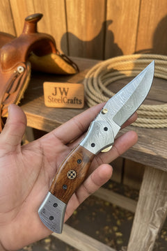 Rosewood Trail Folder Knife 6" Handmade Rosewood Handle EDC Folder by JW SteelCrafts, product image 2