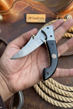 Darkridge Talon Folder Knife 8" Handmade Damascus Steel Hawkbill Blade by JW SteelCrafts, product image 2