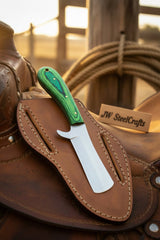 Emerald Prairie Bull Cutter Knife 7" Handmade Green Pakka Wood Handle by JW SteelCrafts