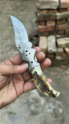 Pearlridge Damascus Folder 7" Handmade Mother of Pearl Lock Back by JW SteelCrafts, product image 8