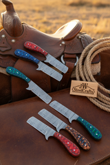 Glitterstone Ranch Bull Knife Set 8.5" Handmade Set of 6 by JW SteelCrafts