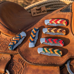 Wovencord Pocket Knife Set 8.5" Handmade Set of 5 Damascus Steel Blades by JW SteelCrafts, product image 3
