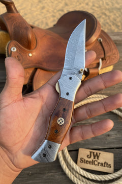 Dusty Trail Pocket Knife 7" Handmade Damascus Steel Folding Knife | JW Steelcrafts by JW SteelCrafts, product image 4