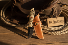 Ivory Grip Tracker Knife 8" Handmade Carbon Steel Caper Blade with Stag Horn Handle by JW SteelCrafts, product image 3