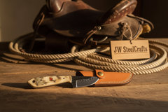 Ivory Grip Tracker Knife 8" Handmade Carbon Steel Caper Blade with Stag Horn Handle by JW SteelCrafts