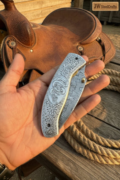 Obsidian Mosaic Folder Knife 8" Handmade Damascus Liner Lock by JW SteelCrafts, product image 5