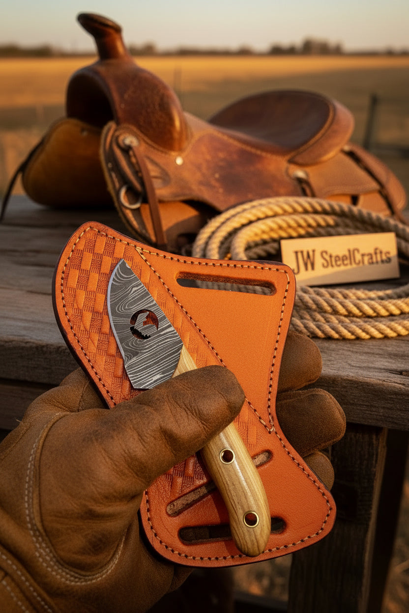 Olive Wood Bull Cutout Ranch Knife 5
