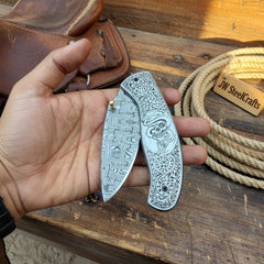 Obsidian Mosaic Folder Knife 8" Handmade Damascus Liner Lock by JW SteelCrafts, product image 3