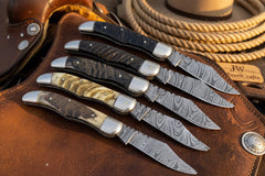 Trailfold Stag Pocket Knife Set 8" Handmade Set of 5 Folding Knives by JW SteelCrafts, product image 2