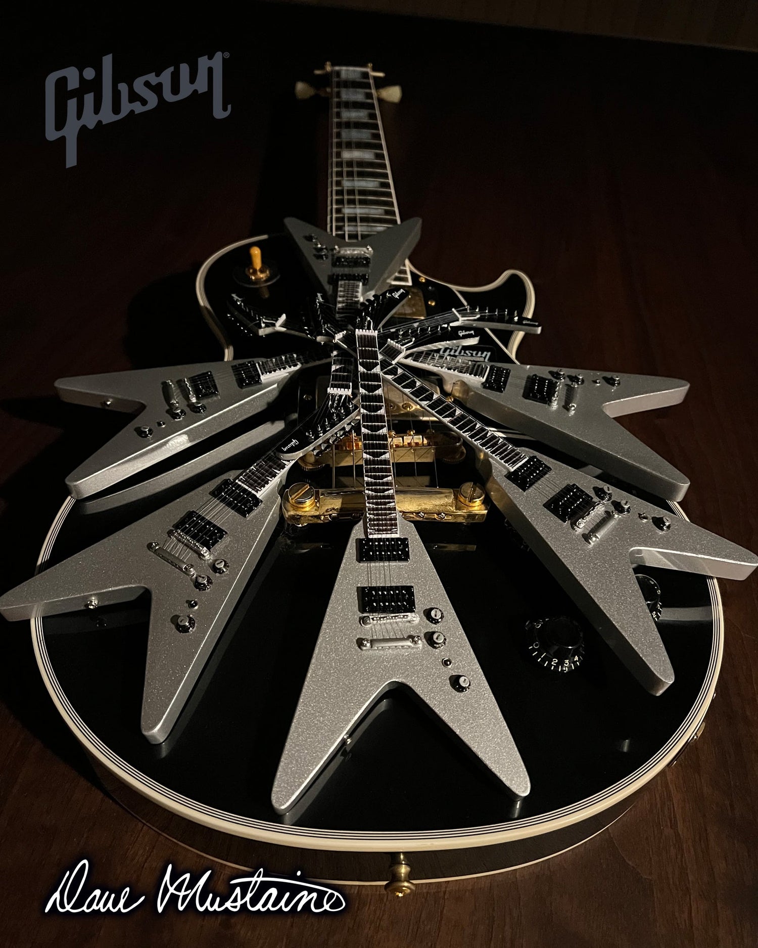 Dave Mustaine Signature Gibson Flying V SET OF 2 Mini Guitar Collection - Rust in Peace & Silver Metallic