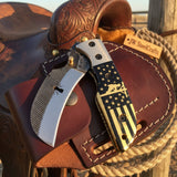 Patriot Fold Linerlock Knife 6" Handmade Damascus Stag Resin Handle by JW SteelCrafts