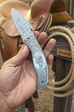 Obsidian Mosaic Folder Knife 8" Handmade Damascus Liner Lock by JW SteelCrafts, product image 8