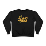 Jesus Crown Crewneck Sweatshirt — Gold Script Inspirational Pullover