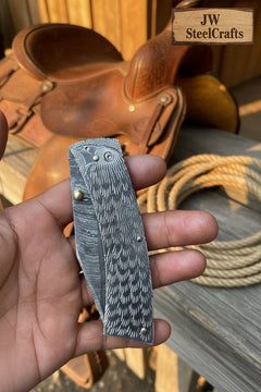 Forgehammer Folder Knife 8" Handmade All-Steel Damascus Liner Lock by JW SteelCrafts, product image 3