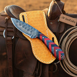 Old Glory Chevron Hunting Knife 8" Handmade Hammered Finish with Resin Handle by JW SteelCrafts