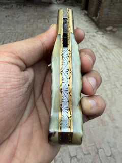 Stagline Damascus Folder 7" Handmade Horn Handle Damascus Bolster by JW SteelCrafts, product image 5