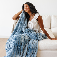 Double Ruched Faux Fur XL Throw Blankets by Saranoni
