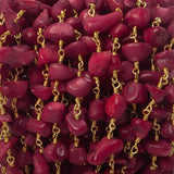 7x5mm Red Bamboo Coral Nugget Gold Plated Chain by the foot