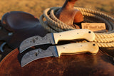 Ivory Bone Karambit Duo Knife 6" Handmade Damascus Matching Set of 2 with bone handle by JW SteelCrafts