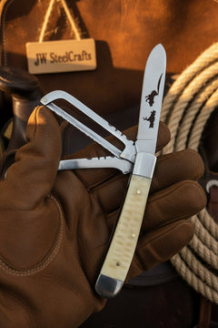 Redwood Textured Trapper Cowboy Knife 7" High Carbon with Rosewood Handle by JW SteelCrafts, product image 3