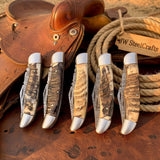 Trailfold Stag Pocket Knife Set 8" Handmade Set of 5 Folding Knives by JW SteelCrafts