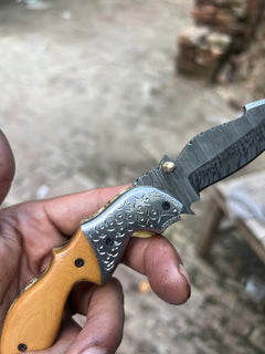 Honeywood Hawkbill Folder Knife 8" Handmade Wood Handle Damascus Blade by JW SteelCrafts, product image 8