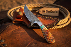 Turquoise Inlay Skinner Knife 9" Handmade Damascus with Turquoise Inlay by JW SteelCrafts, product image 2