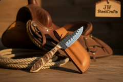 Trailguard Antler Survivor Knife 11" Handmade Rasp Steel Carved Handle by JW SteelCrafts