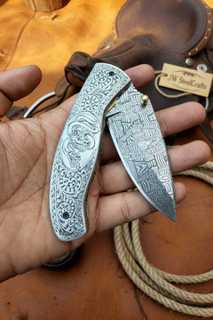 Obsidian Mosaic Folder Knife 8" Handmade Damascus Liner Lock by JW SteelCrafts, product image 2