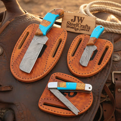 Turquoise Trail Bull Cutter Trio Set 3 with wood and turquoise resin Handle by JW SteelCrafts, product image 2