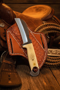 Ivory Sunburst Bull Cutter Knife 8" Handmade Carbon Steel With Ivory Bone Handle by JW SteelCrafts