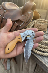 Honeywood Hawkbill Folder Knife 8" Handmade Wood Handle Damascus Blade by JW SteelCrafts