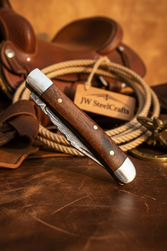 Rosewood Folding Knife 7.5" Handmade Damascus Steel Traditional Pocket Knife by JW SteelCrafts, product image 5