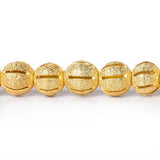 8mm 22kt Gold Plated Brass Stardust Striped Round Beads, 8 inch, 28 beads