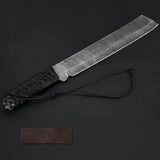 9 Inch Damascus Steel Tanto Knife with Cord Wrapped Handle – 16 Inch Overall