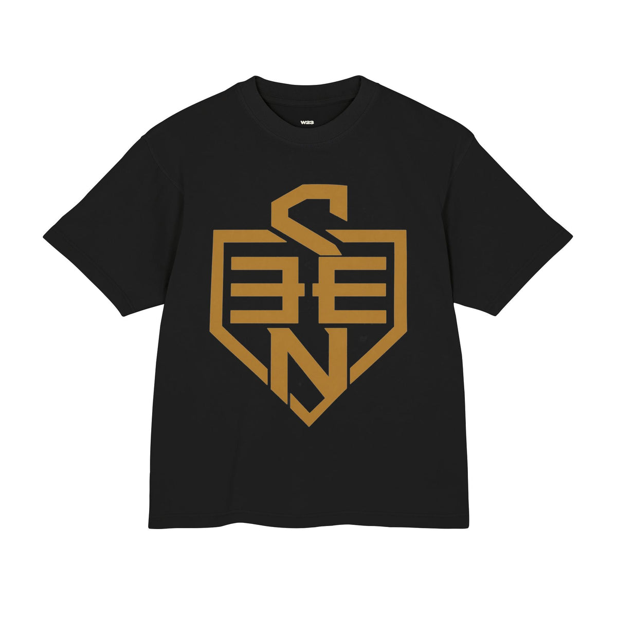 SEEN Shield Logo Tee — Gold Emblem Graphic T-Shirt