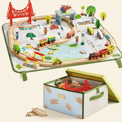Tiny Land® 110-Piece Wooden Train Set with Folding Storage Box by Tiny Land INC