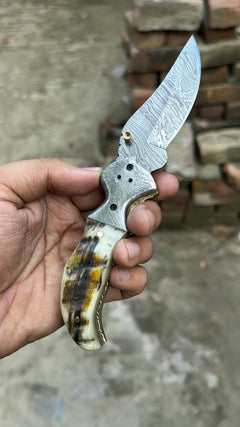 Pearlridge Damascus Folder 7" Handmade Mother of Pearl Lock Back by JW SteelCrafts, product image 9