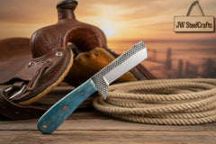 Tealstone Bull Cutter Knife 8" Handmade Rasp Steel Teal Resin Handle by JW SteelCrafts, product image 2